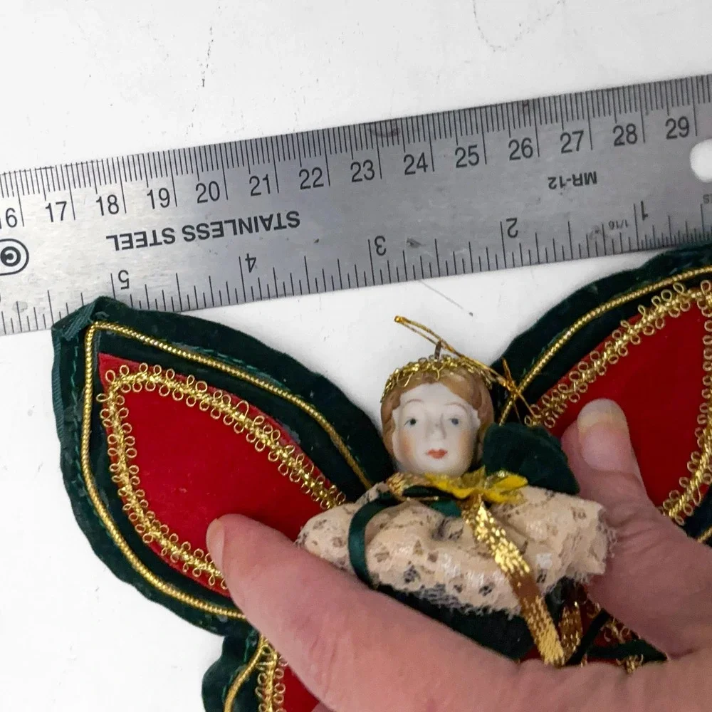 VTG Porcelain Angel Butterfly Christmas Ornament Gothic Victorian Style